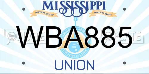 WBA885 Mississippi License Plate