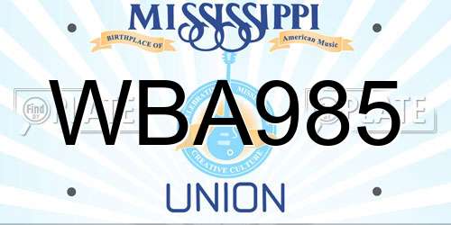 WBA985 Mississippi License Plate
