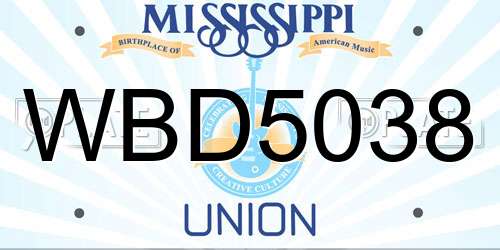 WBD5038 Mississippi License Plate
