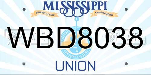 WBD8038 Mississippi License Plate