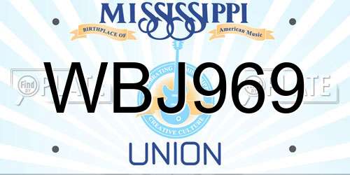 WBJ969 Mississippi License Plate