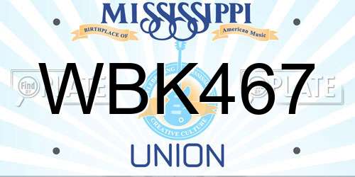 WBK467 Mississippi License Plate