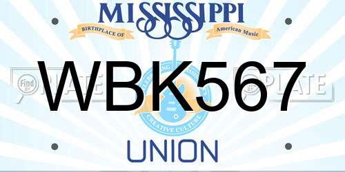 WBK567 Mississippi License Plate