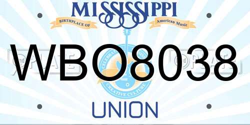 WBO8038 Mississippi License Plate