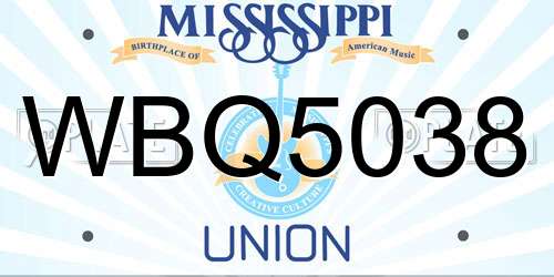 WBQ5038 Mississippi License Plate