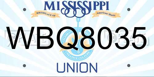 WBQ8035 Mississippi License Plate