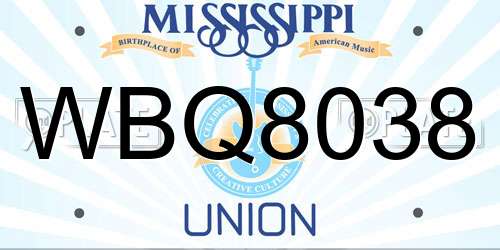 WBQ8038 Mississippi License Plate