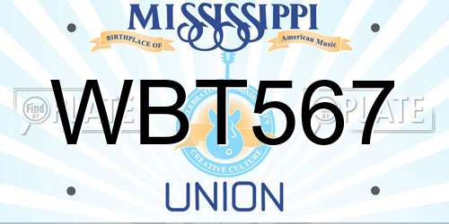 WBT567 Mississippi License Plate