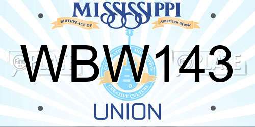 WBW143 Mississippi License Plate