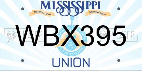 WBX395 Mississippi License Plate