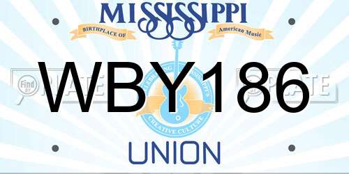 WBY186 Mississippi License Plate