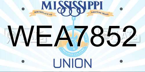 WEA7852 Mississippi License Plate