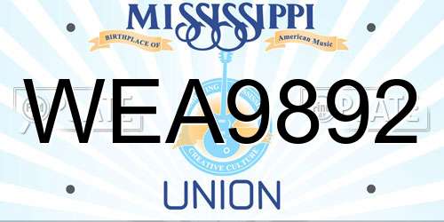 WEA9892 Mississippi License Plate
