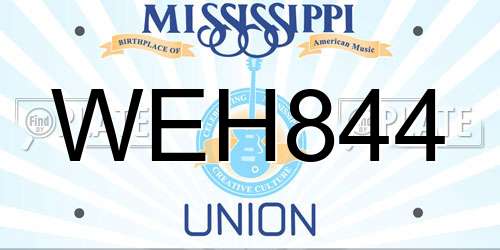 WEH844 Mississippi License Plate