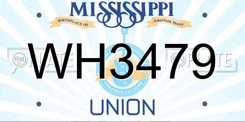 WH3479 Mississippi License Plate