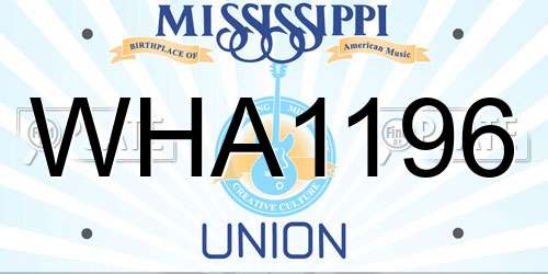 WHA1196 Mississippi License Plate