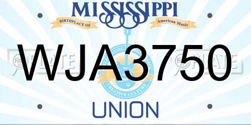 WJA3750 Mississippi License Plate