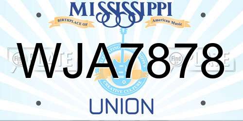 WJA7878 Mississippi License Plate