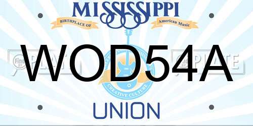 WOD54A Mississippi License Plate