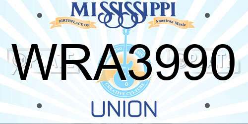 WRA3990 Mississippi License Plate