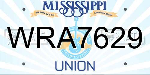 WRA7629 Mississippi License Plate