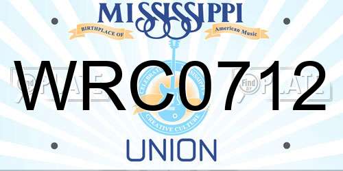 WRC0712 Mississippi License Plate