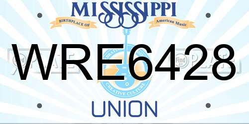 WRE6428 Mississippi License Plate