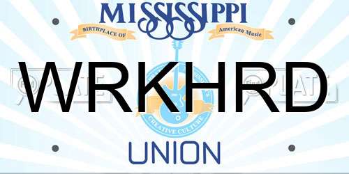 WRKHRD Mississippi License Plate