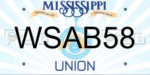 WSAB58 Mississippi License Plate