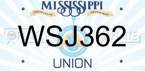 WSJ362 Mississippi License Plate