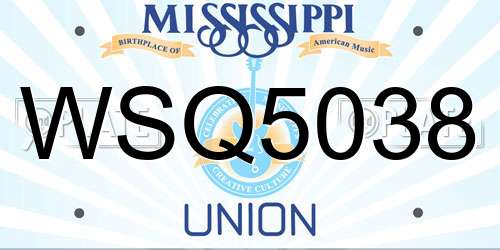 WSQ5038 Mississippi License Plate
