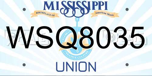 WSQ8035 Mississippi License Plate