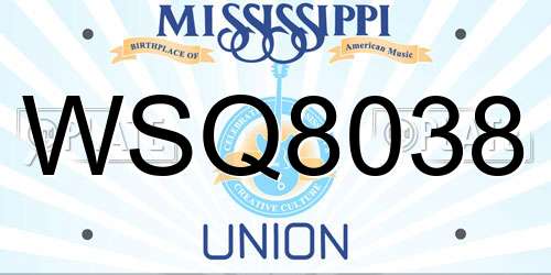 WSQ8038 Mississippi License Plate