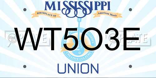 WT5O3E Mississippi License Plate