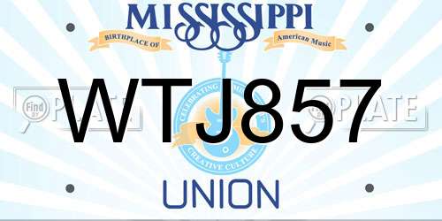 WTJ857 Mississippi License Plate