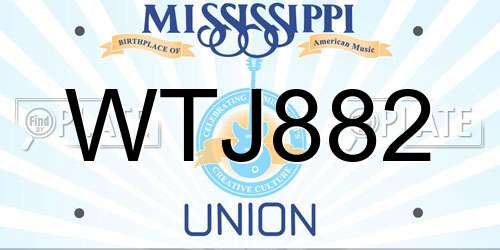 WTJ882 Mississippi License Plate