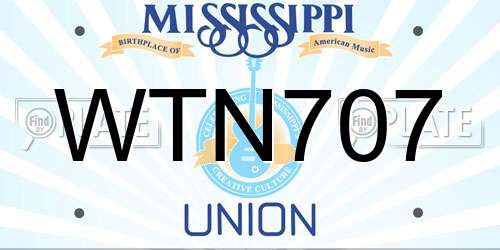 WTN707 Mississippi License Plate