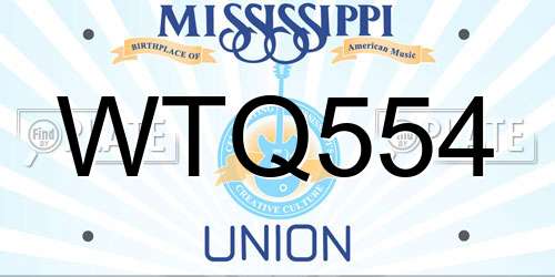 WTQ554 Mississippi License Plate