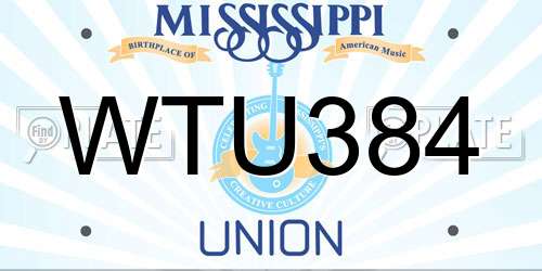 WTU384 Mississippi License Plate