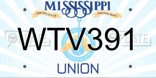 WTV391 Mississippi License Plate