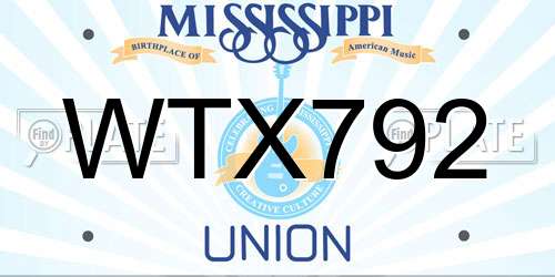 WTX792 Mississippi License Plate