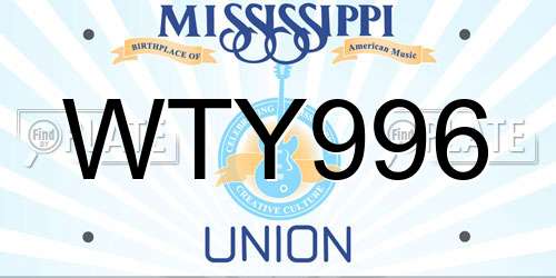 WTY996 Mississippi License Plate