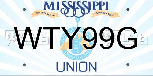 WTY99G Mississippi License Plate
