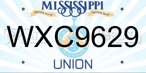 WXC9629 Mississippi License Plate