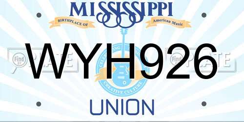 WYH926 Mississippi License Plate