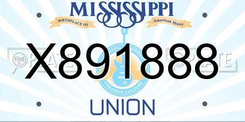 X891888 Mississippi License Plate