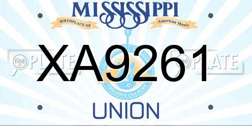 XA9261 Mississippi License Plate