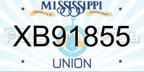 XB91855 Mississippi License Plate