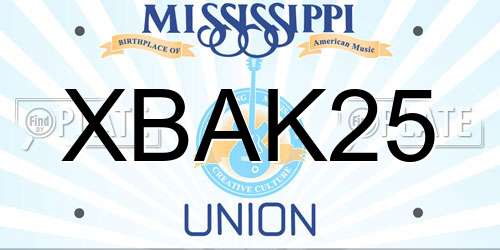 XBAK25 Mississippi License Plate