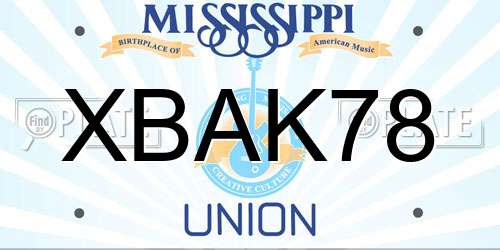 XBAK78 Mississippi License Plate